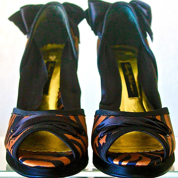 BEVERLY FELDMAN QUEEN B 4 INCH HEEL SIZE 9 NIB Y2K BROWN BLACK ANIMAL PRINT - Picture 2 of 7